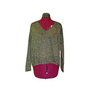 Moon Collection Womens Sweater Size Small Black Gold V Neck Sparkly Hi L…